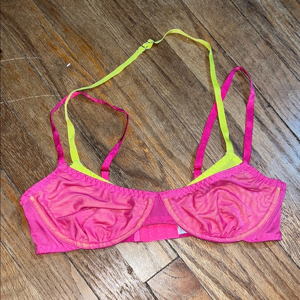 Forever 21 mesh Neon Pink and Yellow Underwire Bra top